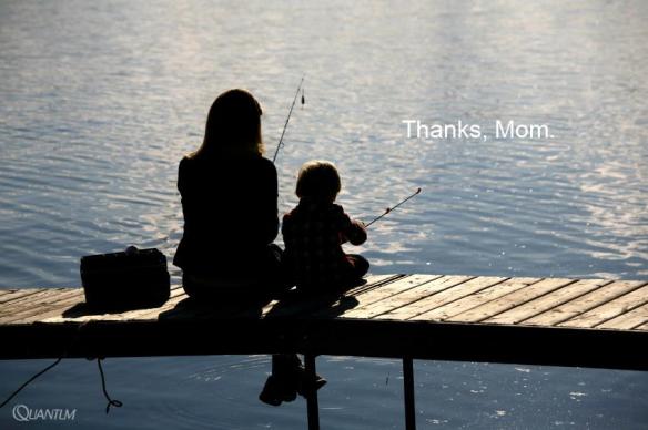 mom and son fishing